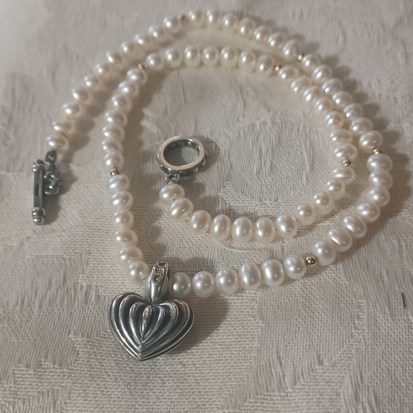 LAGOS Caviar Pearl Necklace with Fluted Heart, SS & 18k, 16" - Picture 13 of 13